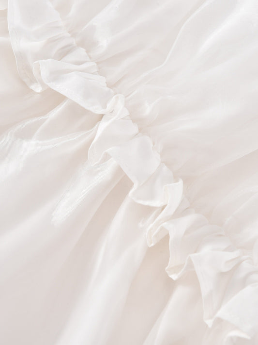 Ruffle Trim White Tulle Cami Dress | KINS CLASS