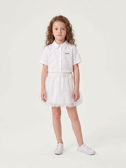 White Collared Shirt & Bubble Skirt Set | KINS CLASS