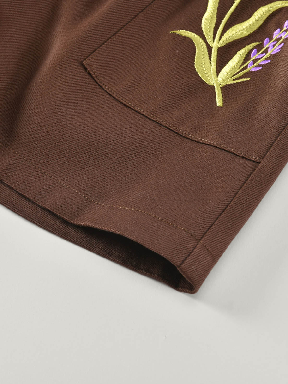 Kid's Brown Layered Tee & Floral Embroidered Shorts Set | KINS CLASS