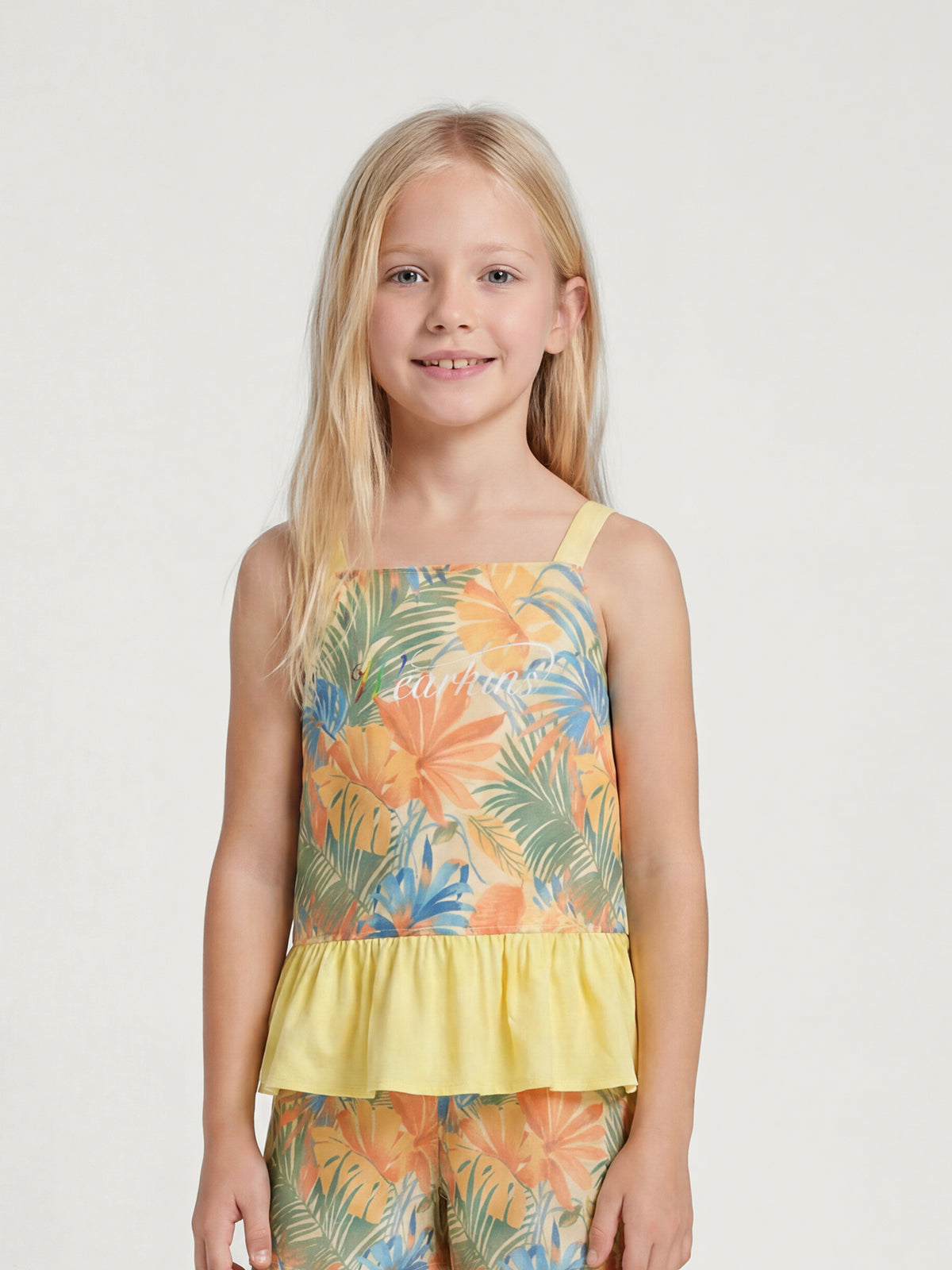 Sunny Escape Breezy Printed Peplum Cami & Shorts Set For Kids
