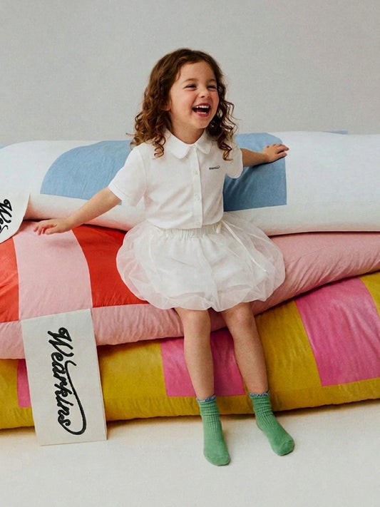 White Collared Shirt & Bubble Skirt Set | KINS CLASS