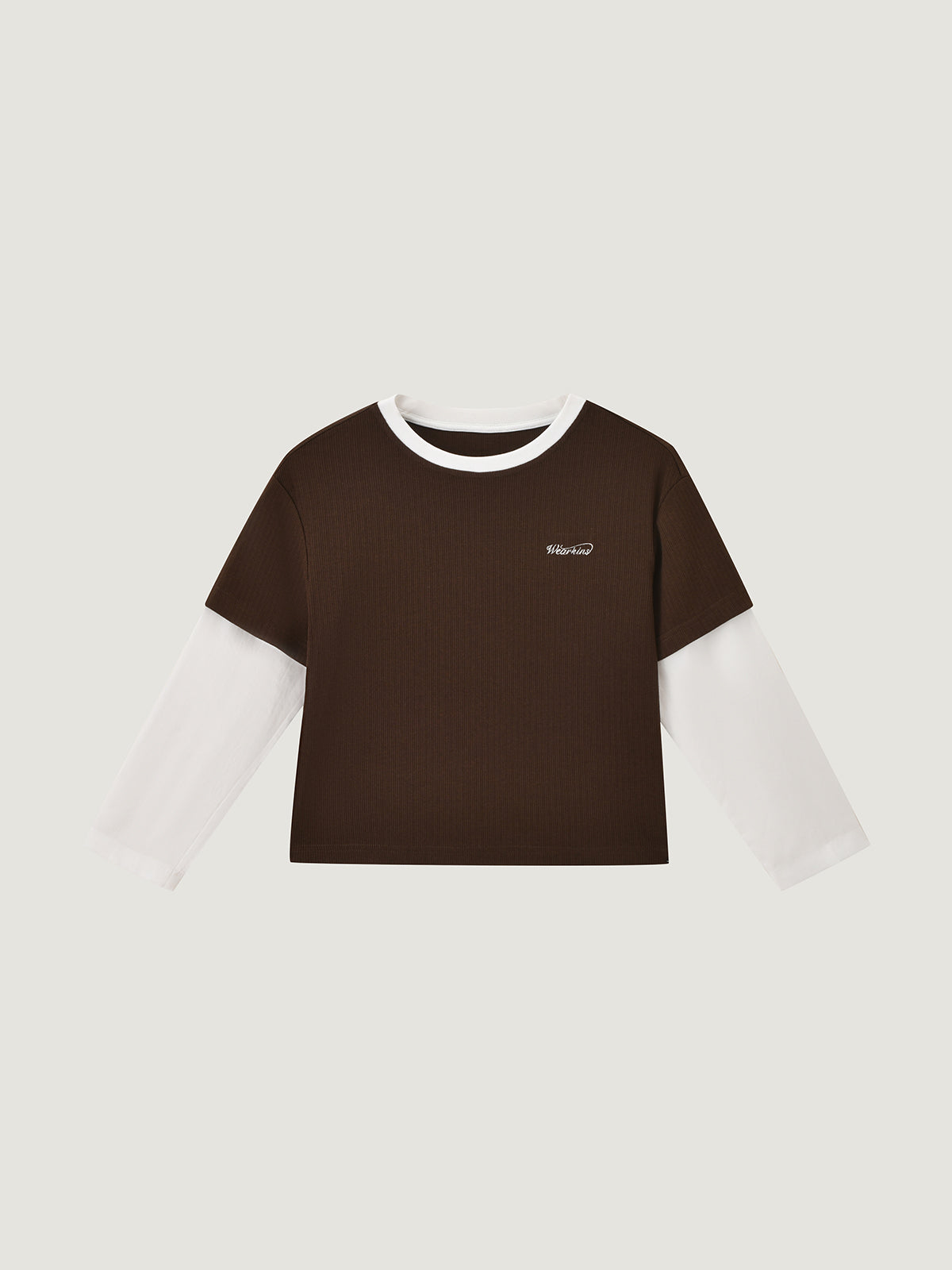 Kid's Brown Layered Tee & Floral Embroidered Shorts Set | KINS CLASS