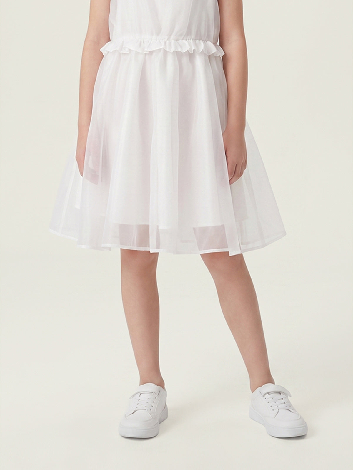Ruffle Trim White Tulle Cami Dress | KINS CLASS