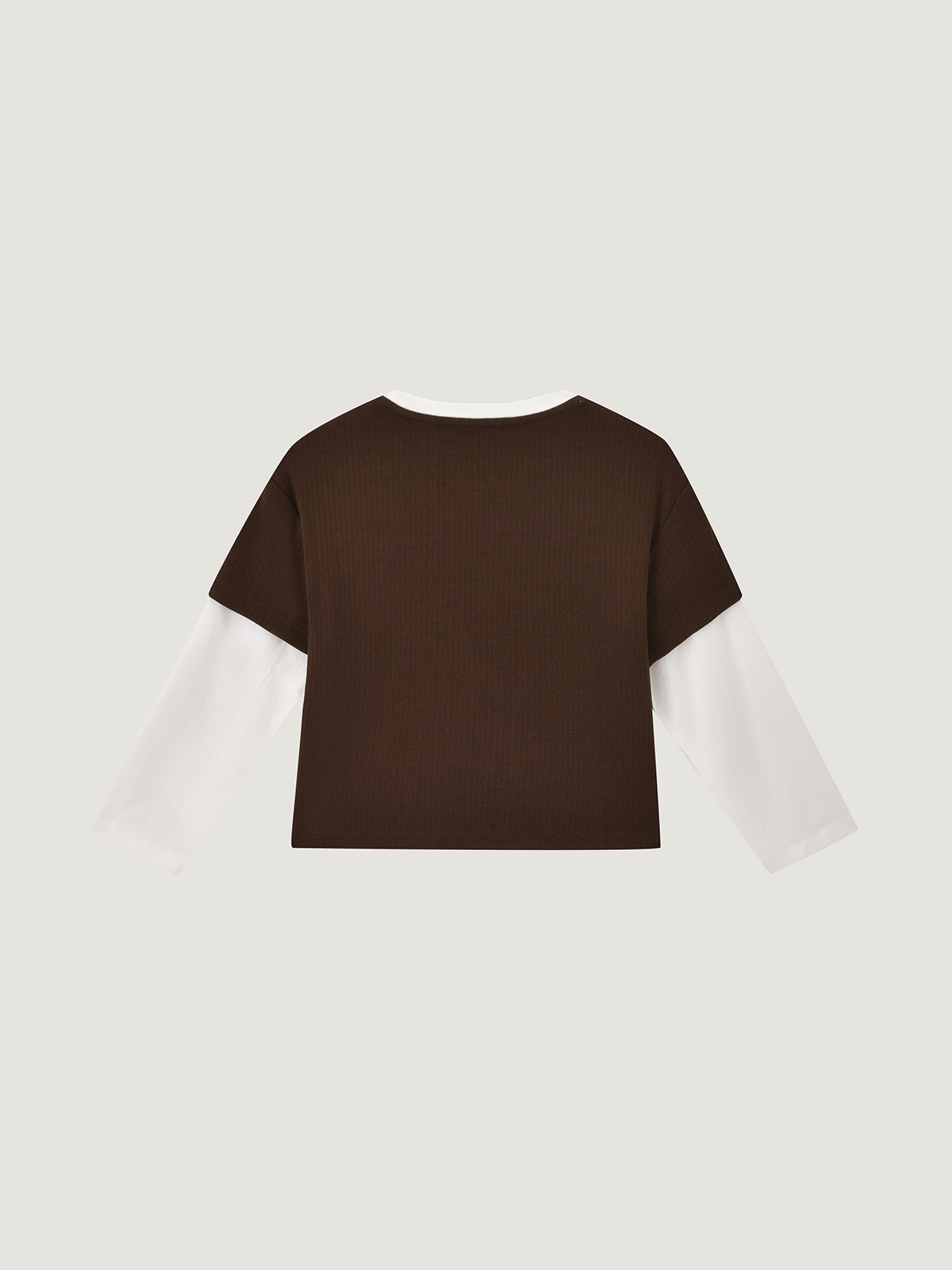 Kid's Brown Layered Tee & Floral Embroidered Shorts Set | KINS CLASS