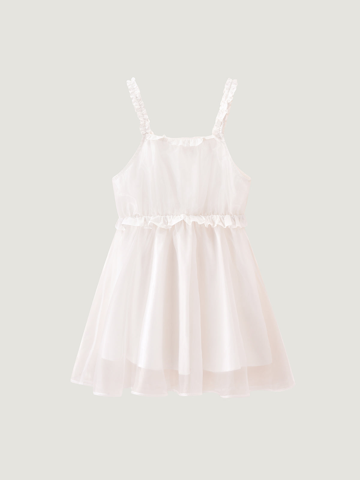 Ruffle Trim White Tulle Cami Dress | KINS CLASS