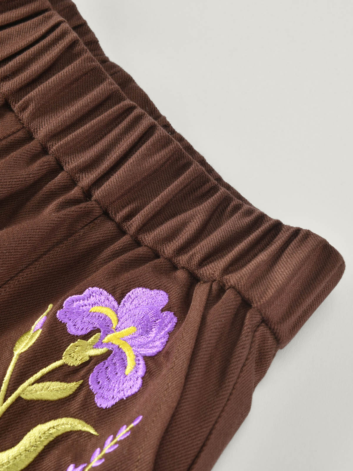 Kid's Brown Layered Tee & Floral Embroidered Shorts Set | KINS CLASS