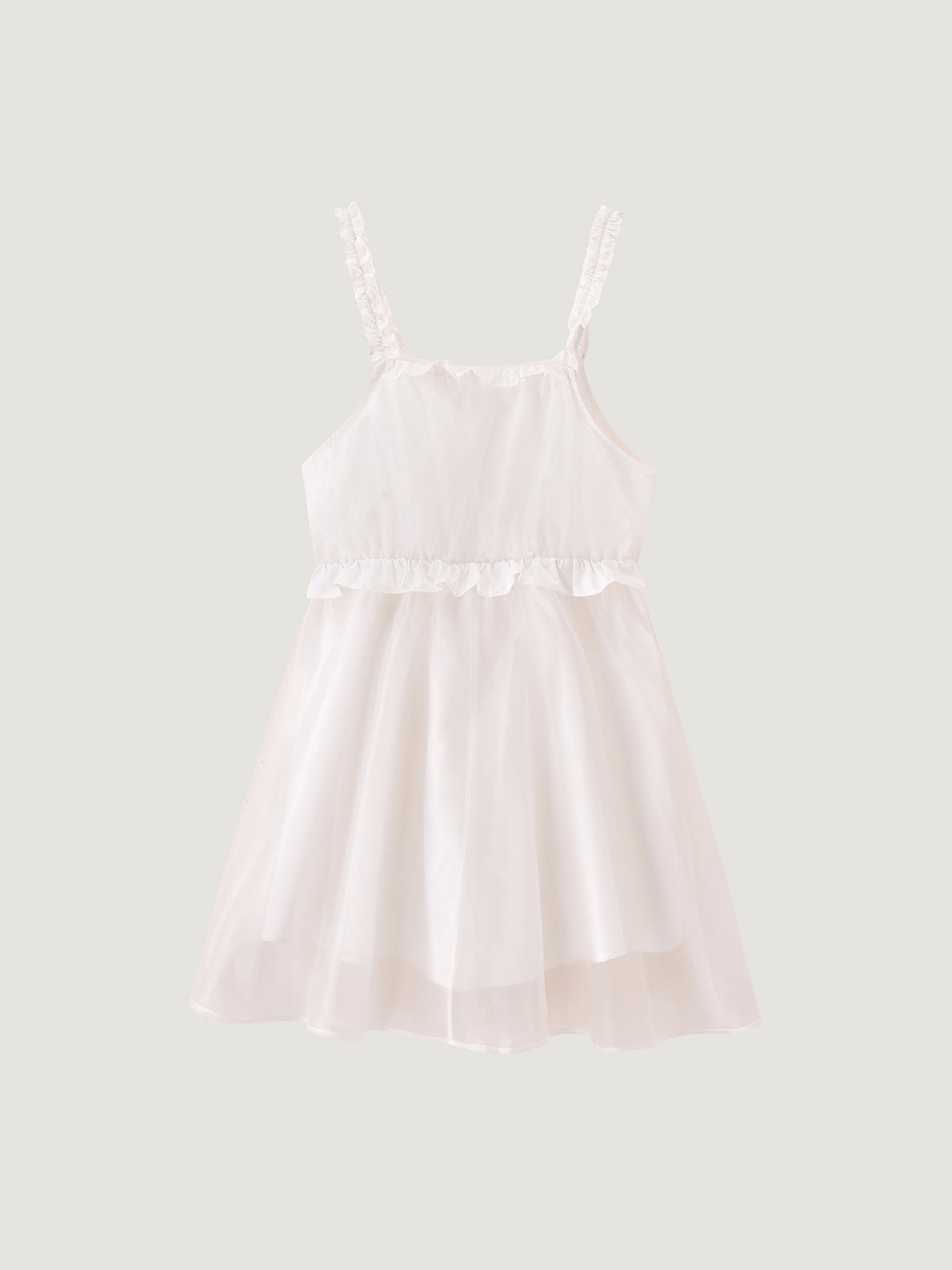 Ruffle Trim White Tulle Cami Dress | KINS CLASS