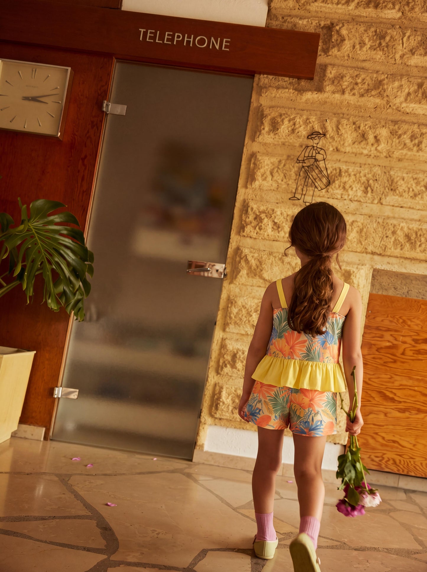Sunny Escape Breezy Printed Peplum Cami & Shorts Set For Kids
