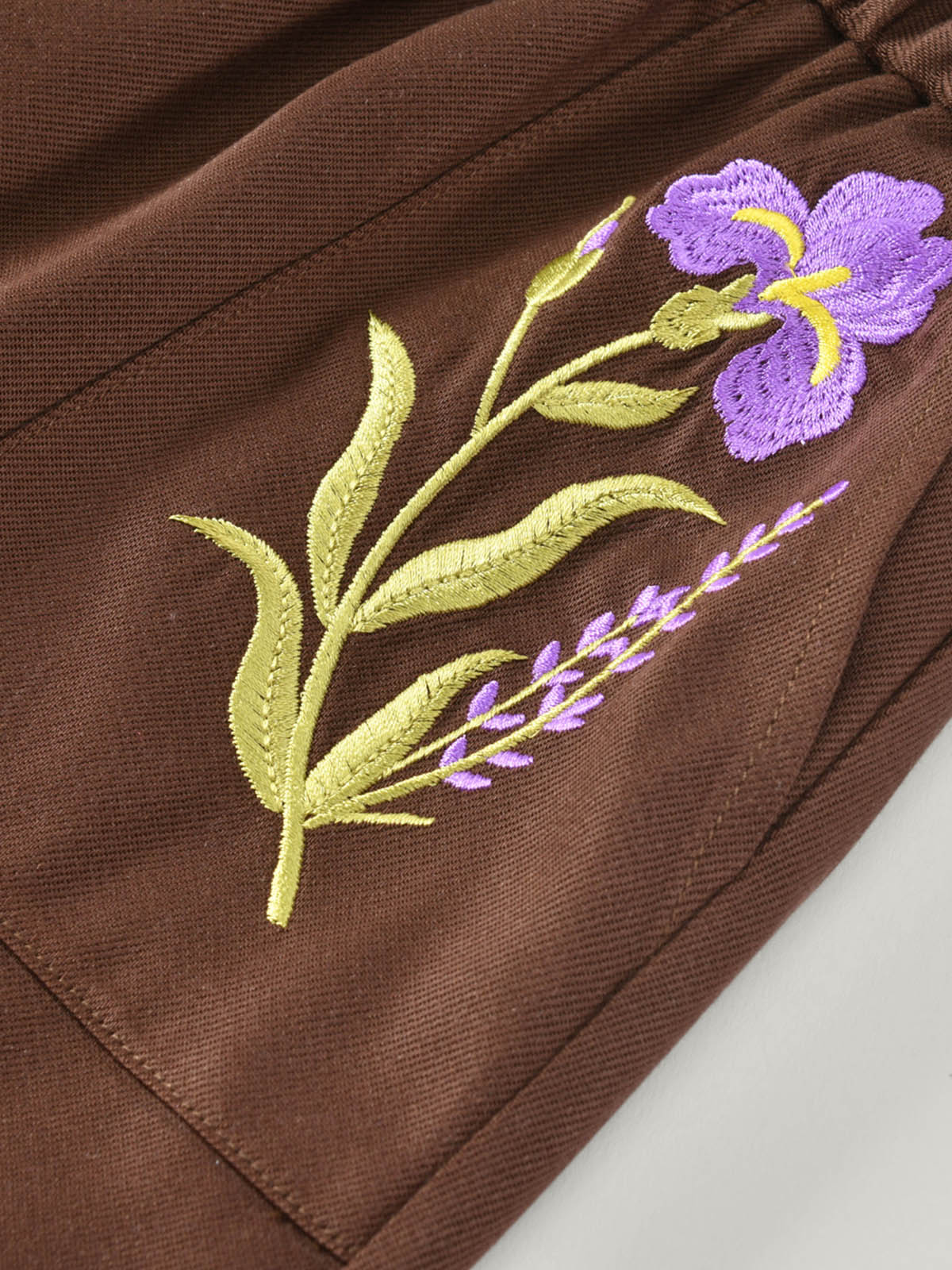 Kid's Brown Layered Tee & Floral Embroidered Shorts Set | KINS CLASS