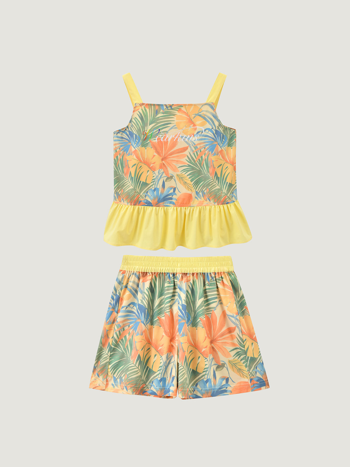 Sunny Escape Breezy Printed Peplum Cami & Shorts Set For Kids