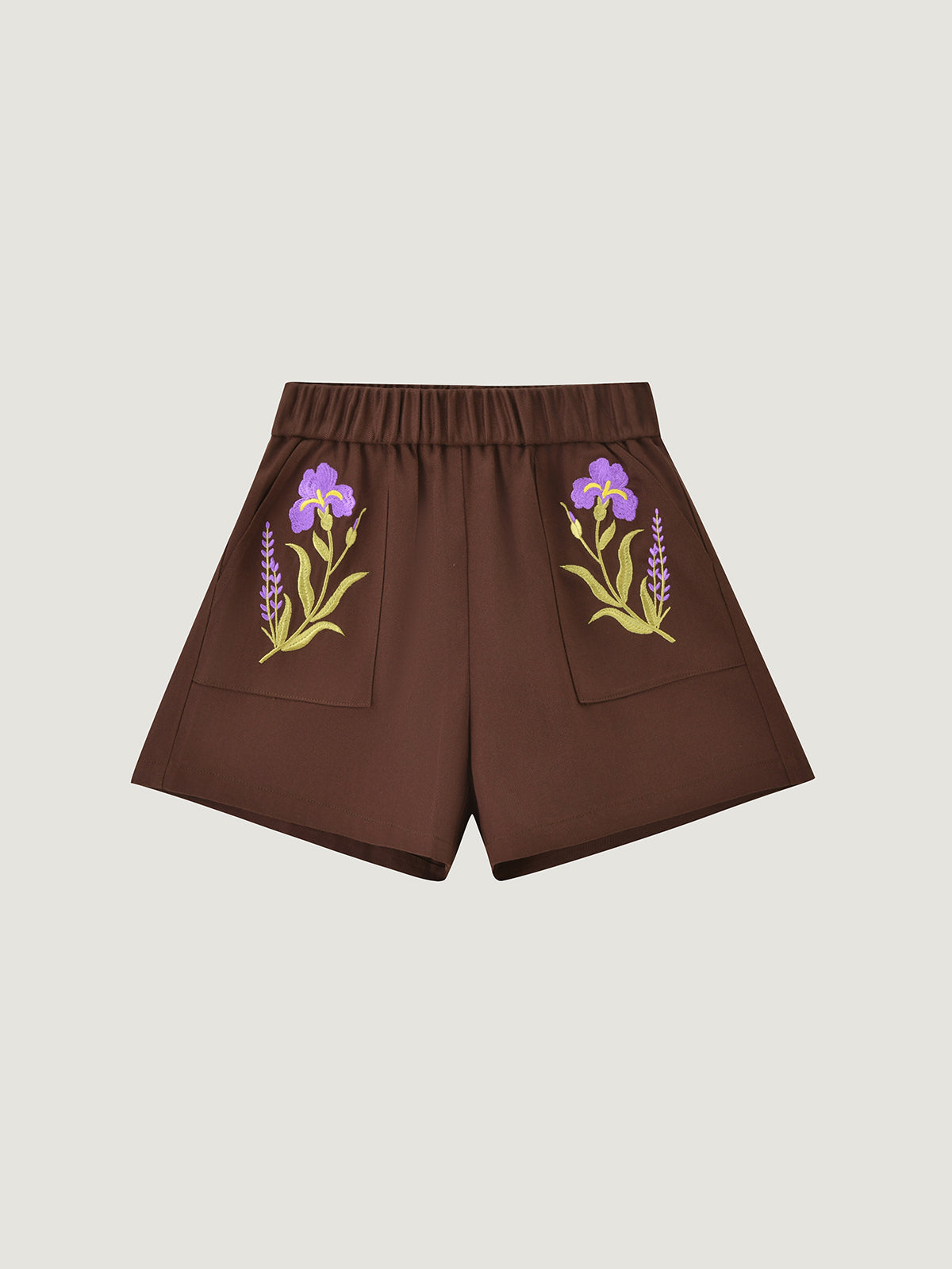 Kid's Brown Layered Tee & Floral Embroidered Shorts Set | KINS CLASS