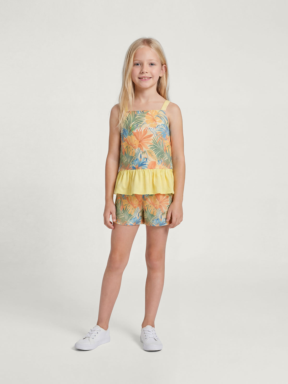 Sunny Escape Breezy Printed Peplum Cami & Shorts Set For Kids