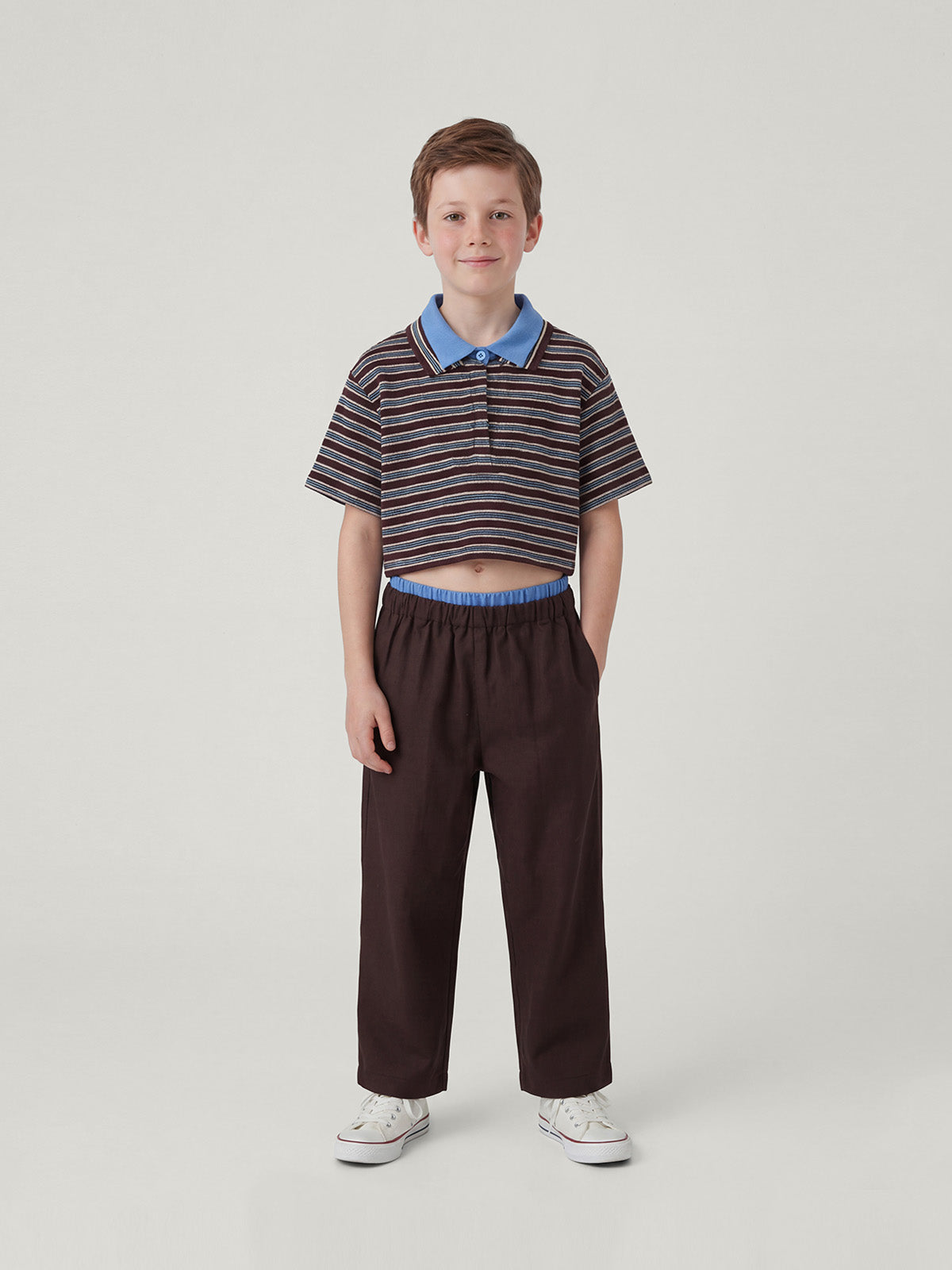 Kins Class Kids Striped Crop Polo Tee & Pants Set